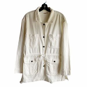 Faherty Jacket Utility White Cotton Linen Button Front Drawstring Belt Medium
